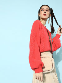 STREET 9 Women Coral Orange Acrylic Pullover