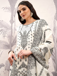 Vishudh Off White Ethnic Motifs Printed Pure Cotton Straight Kurta With Trousers & Dupatta
