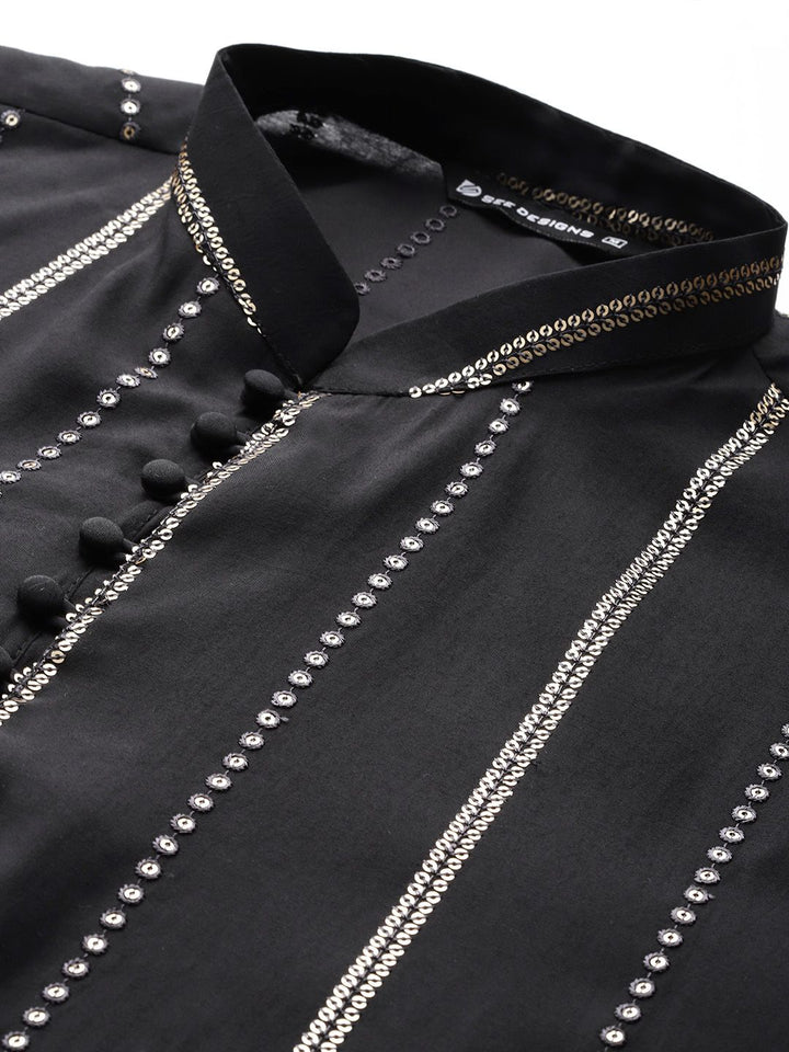 See Designs Men Embroidered Sequinned Chanderi Silk Kurta with Pyjamas