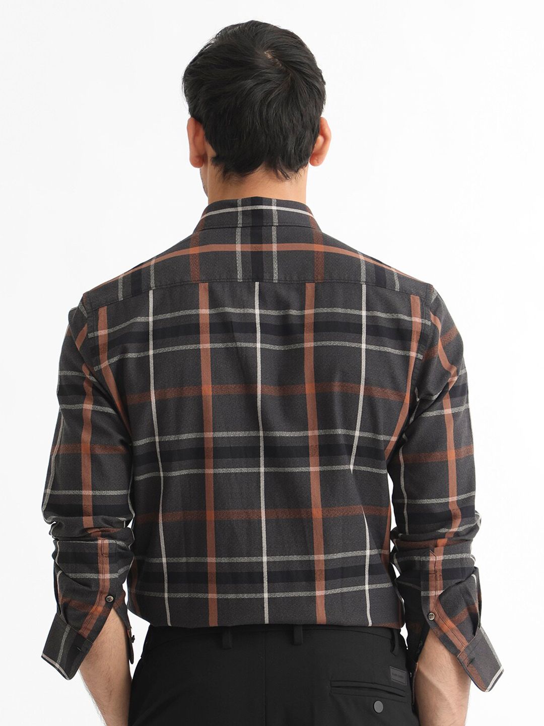RARE RABBIT Men Keller Checked Slim Fit Spread Collar Cotton Shirt