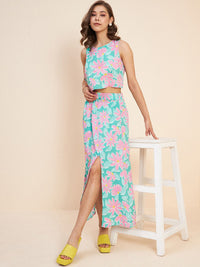 Antheaa Floral Printed Crop Top & Midi Skirt