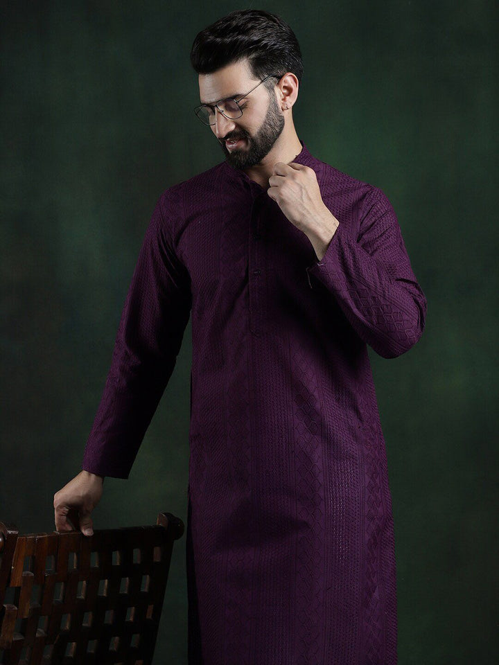SOJANYA Ethnic Motifs Embroidered Mandarin Collar Thread Work Cotton Straight Kurta