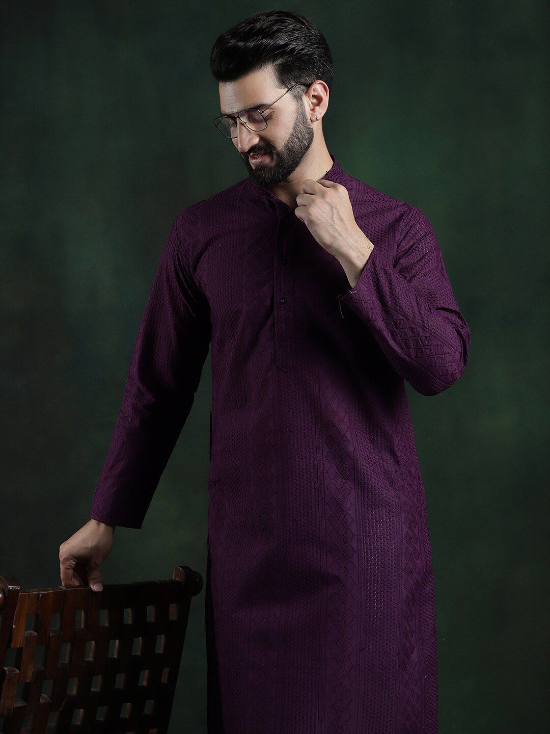 SOJANYA Ethnic Motifs Embroidered Mandarin Collar Thread Work Cotton Straight Kurta