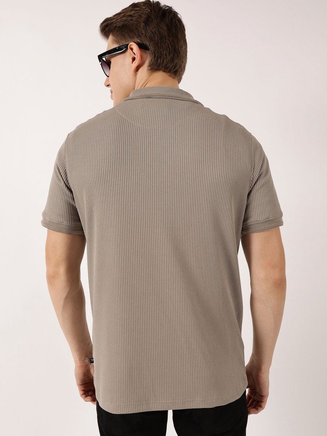 Thomas Scott Men Self Design Polo Collar Oversized T-shirt