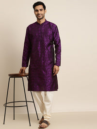 SOJANYA Men Purple Geometric Woven Design Kurta