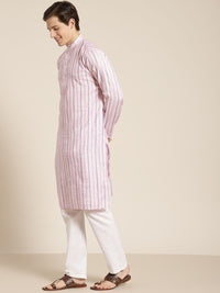 SOJANYA Men Pink & Blue Pure Cotton Striped Kurta