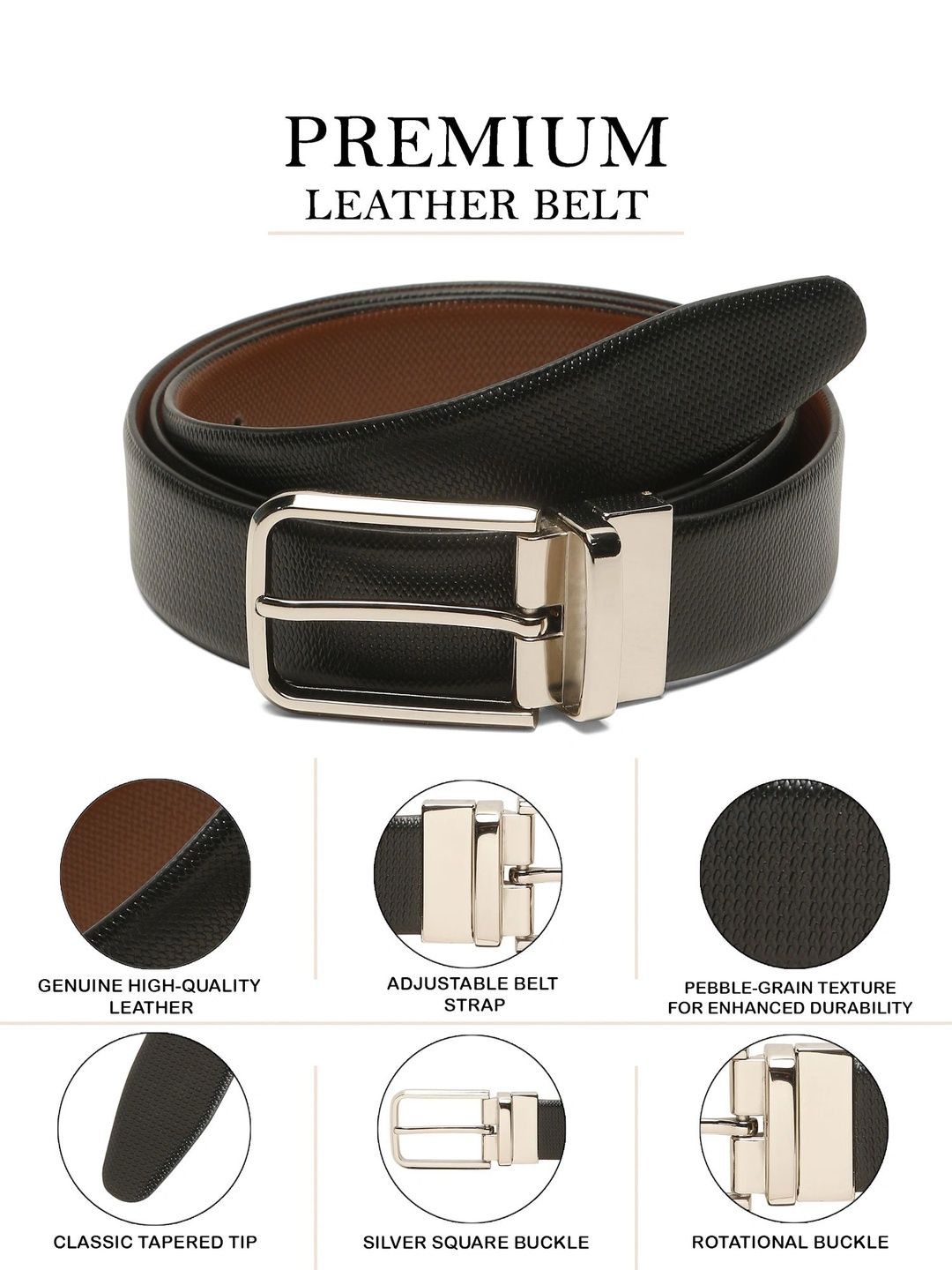 Teakwood Leathers Men Textured Leather Reversible Formal Belt