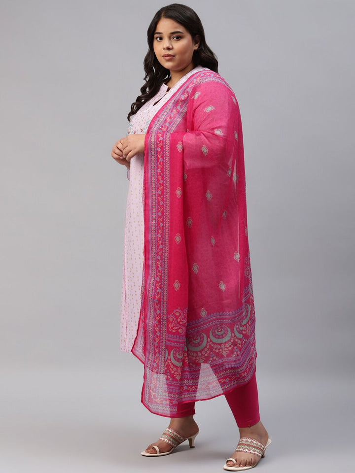 W Women Plus Size Purple Floral Printed Kurta & Leggings With Dupatta