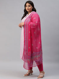 W Women Plus Size Purple Floral Printed Kurta & Leggings With Dupatta