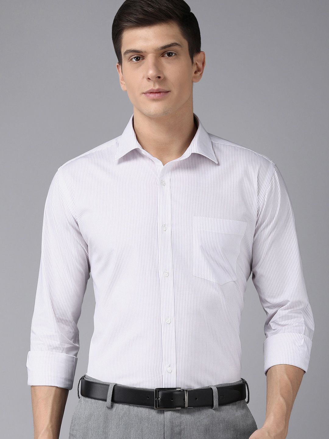 Park Avenue Men Purple And White Pinstriped Slim Fit Pure Cotton Formal Shirt