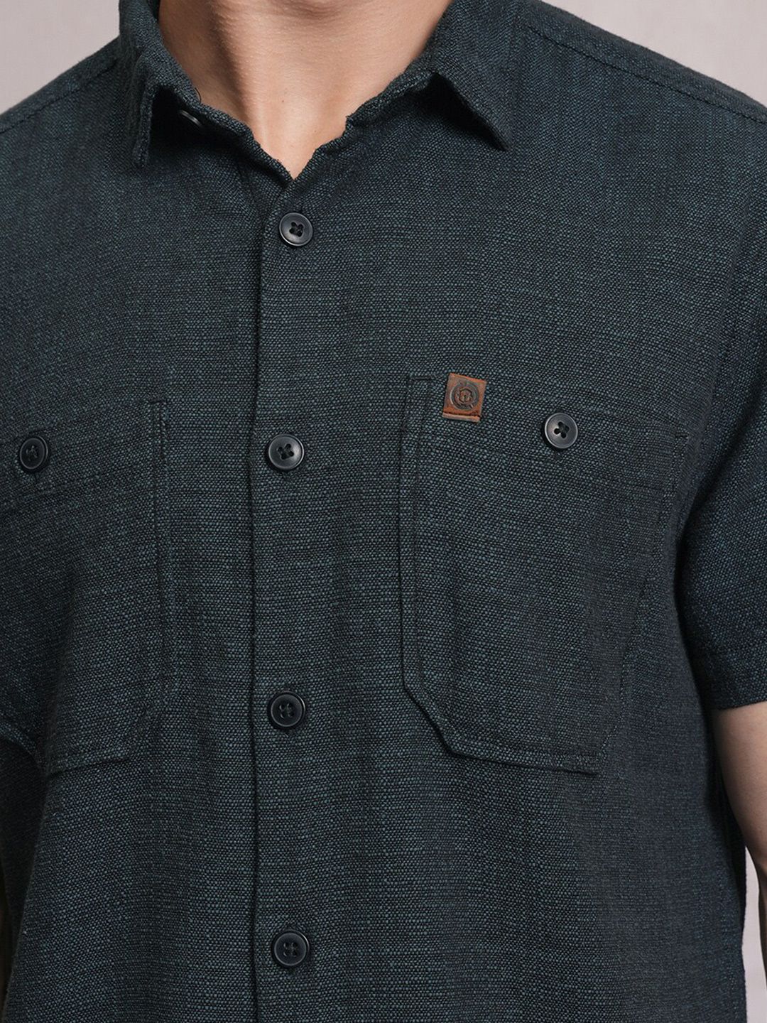 LOCOMOTIVE Premium Dobby Textured Checked Utility Cotton Pocket Regular Shirt