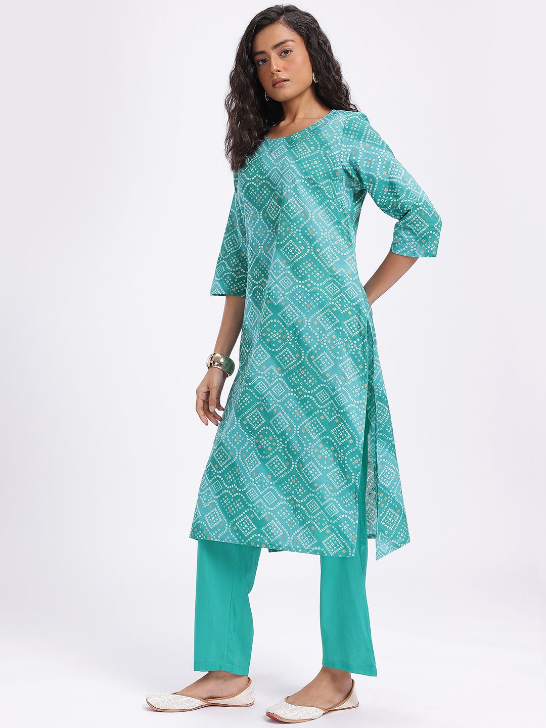 Anouk Bandhani Printed Pure Cotton Kurta with Trousers & Dupatta