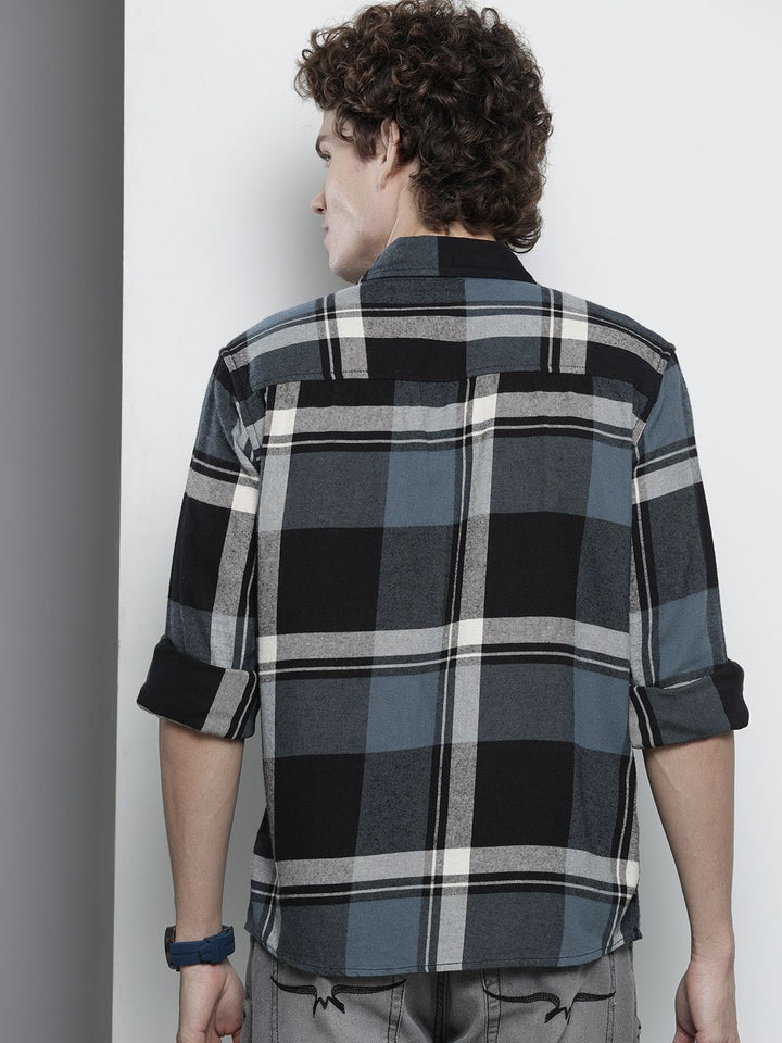 The Indian Garage Co Men Regular Fit Checked Double Flap Pocket Flannel Shirt