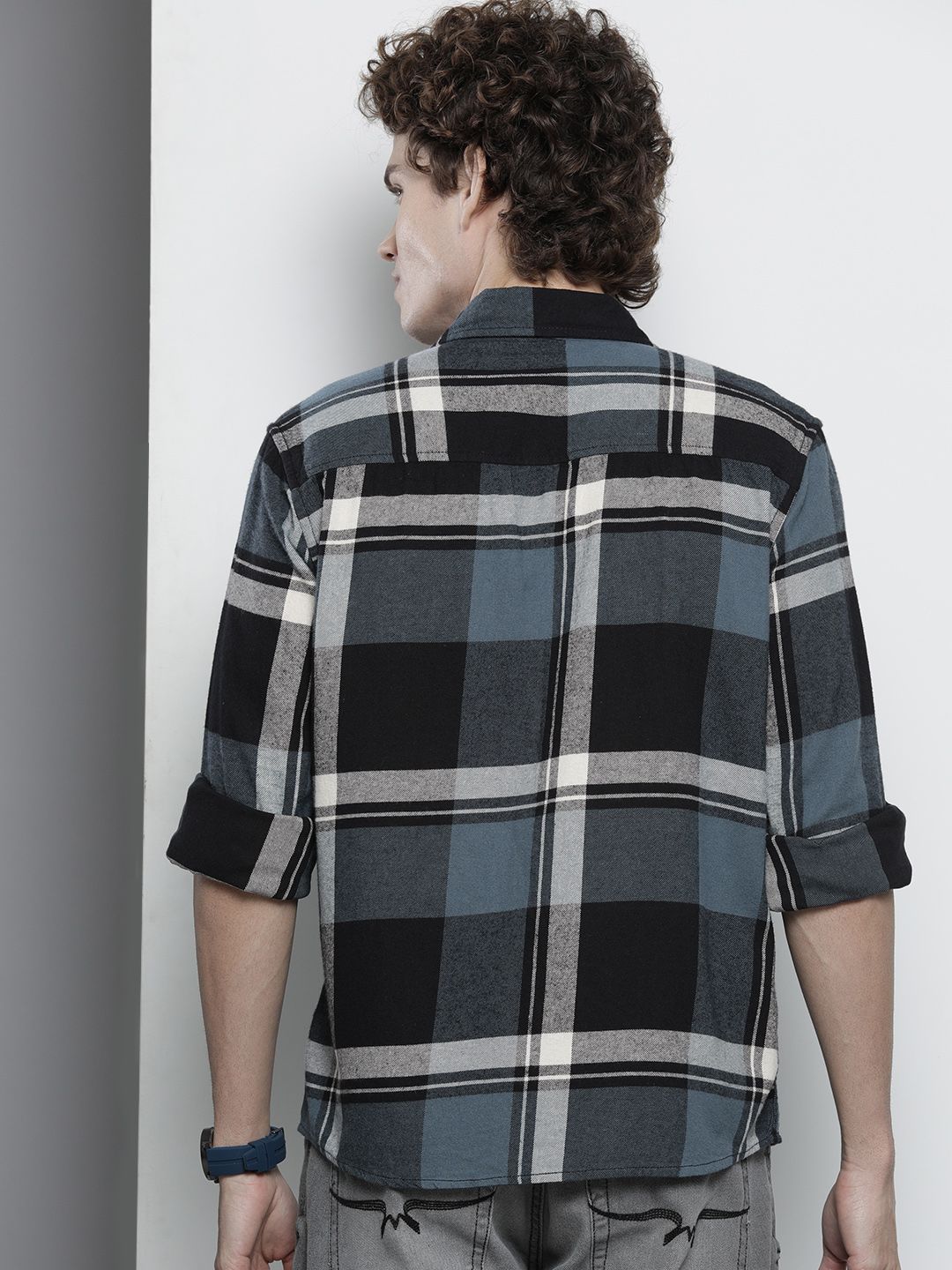 The Indian Garage Co Men Regular Fit Checked Double Flap Pocket Flannel Shirt