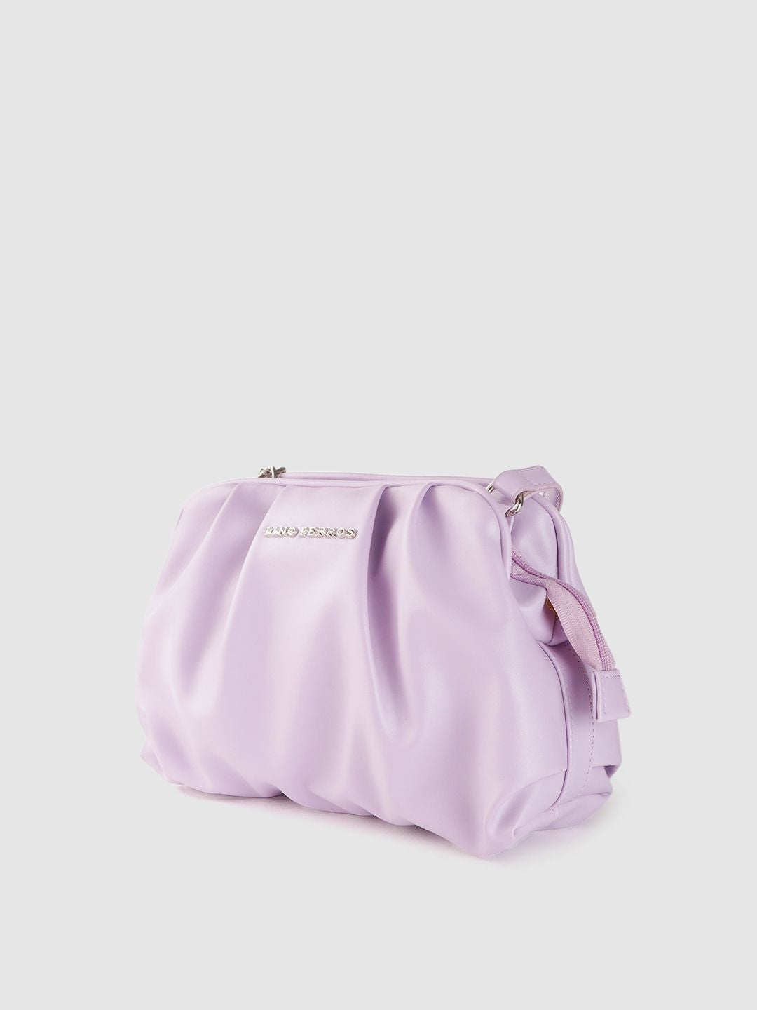 Lino Perros Lavender Solid Ruched Structured Shoulder Bag