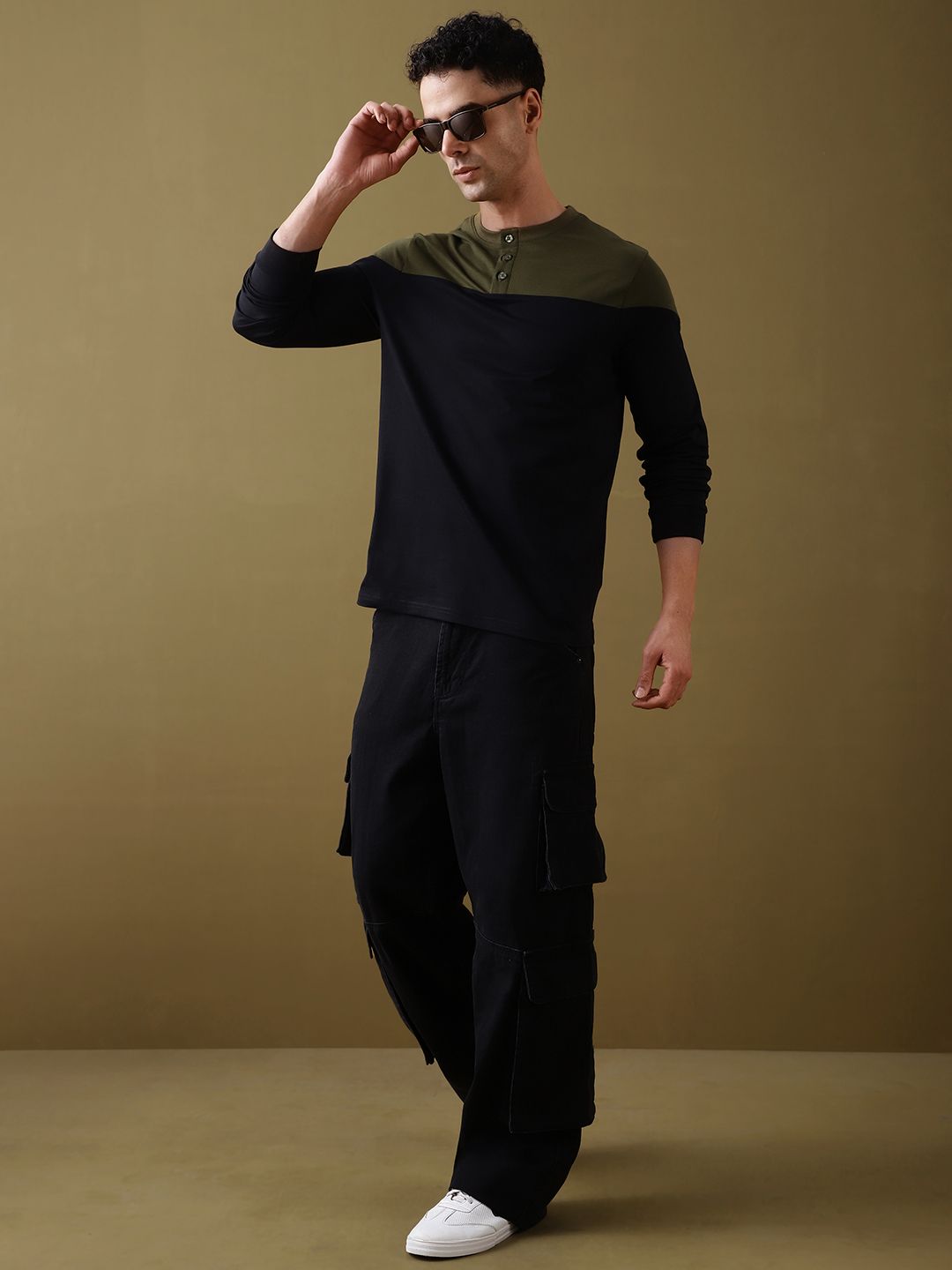 DILLINGER Men Colourblocked Super Combed Cotton Henley T-Shirt