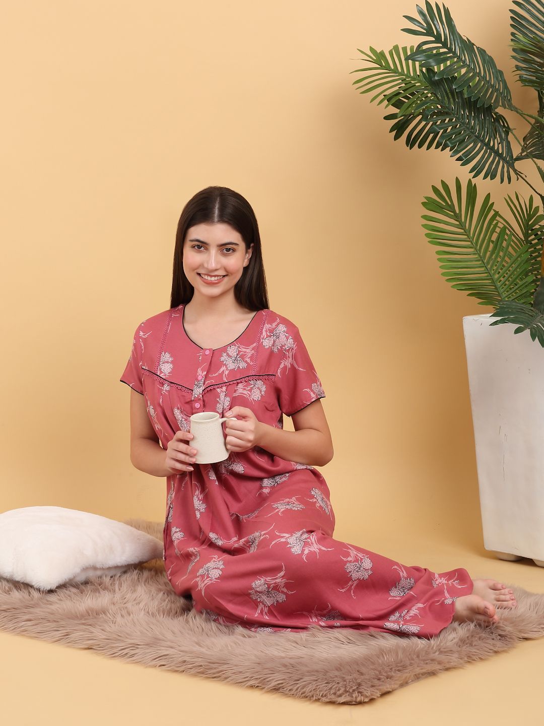 Sweet Dreams Round Neck Printed Maxi Nightdress