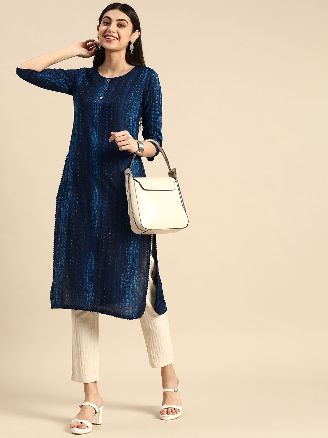 Anouk Abstract Printed Indigo Straight Kurta