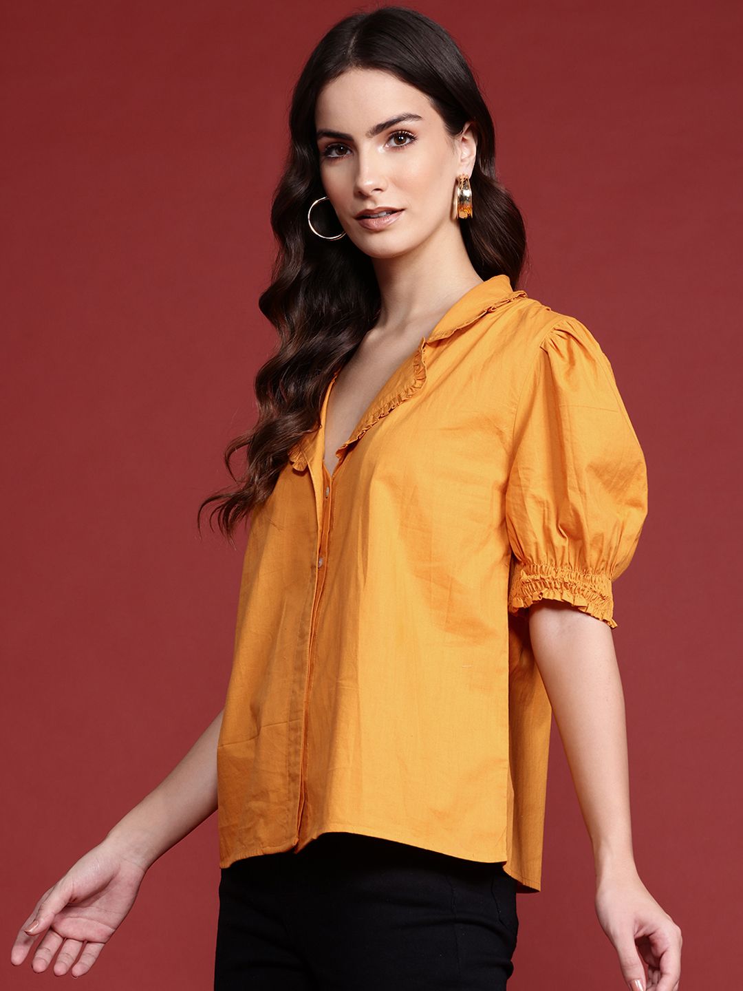 all about you Puff Sleeve Top with Lapel Collar