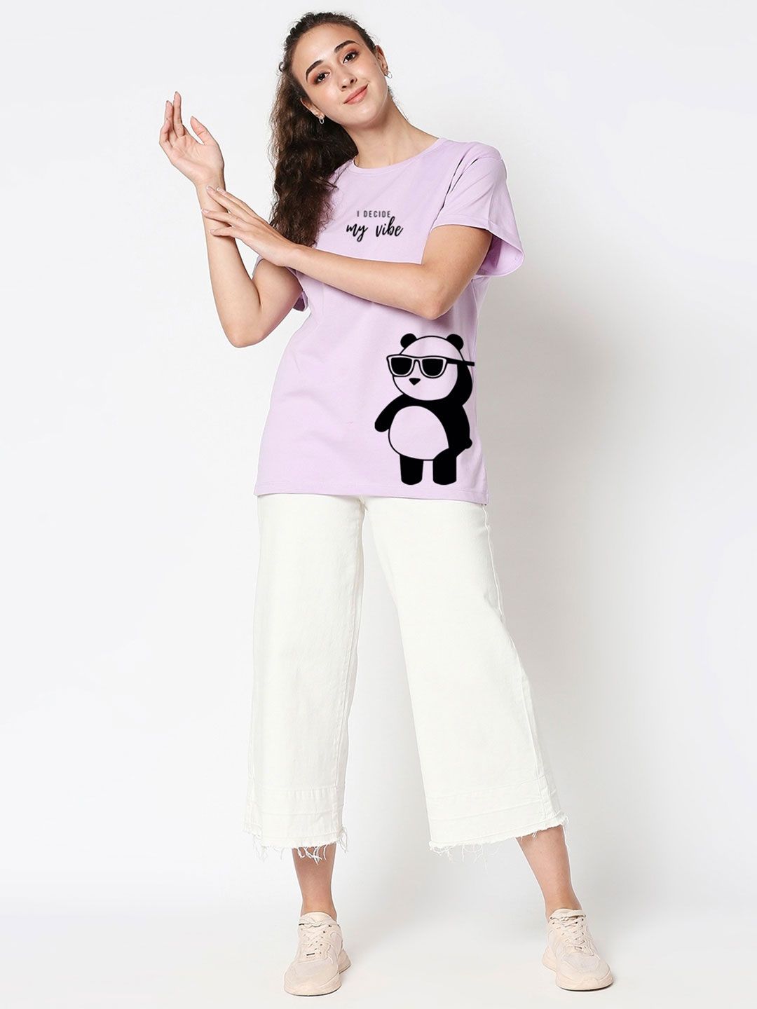Bewakoof Women Lavender & Black Printed T-shirt