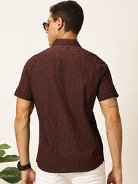 Thomas Scott Men Premium Spread Collar Micro Ditsy Printed Cotton Slim Fit Casual Shirt