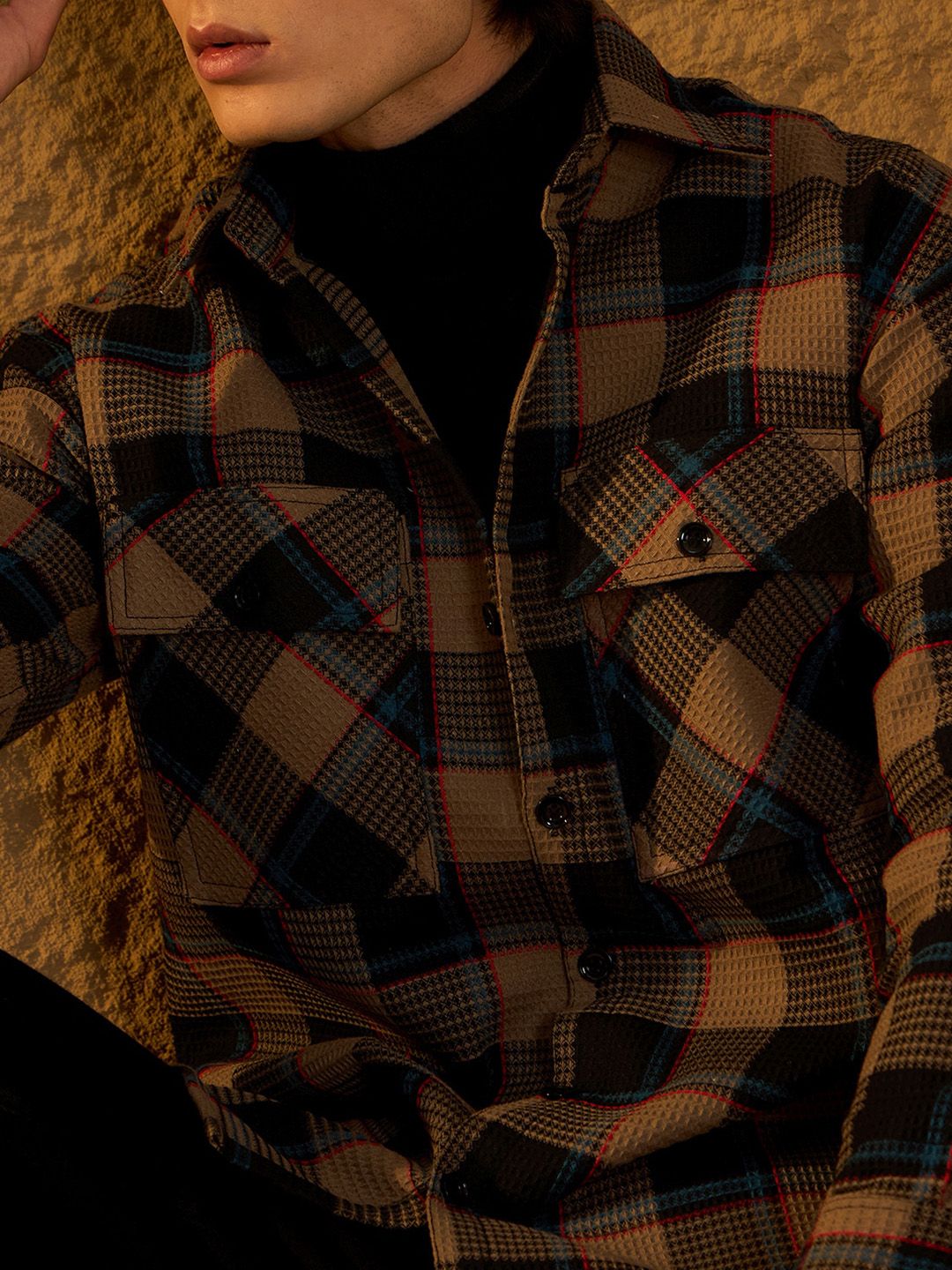 DENNISON Men Double Pocket Drop Shoulder Oversized Cotton Checked Shacket