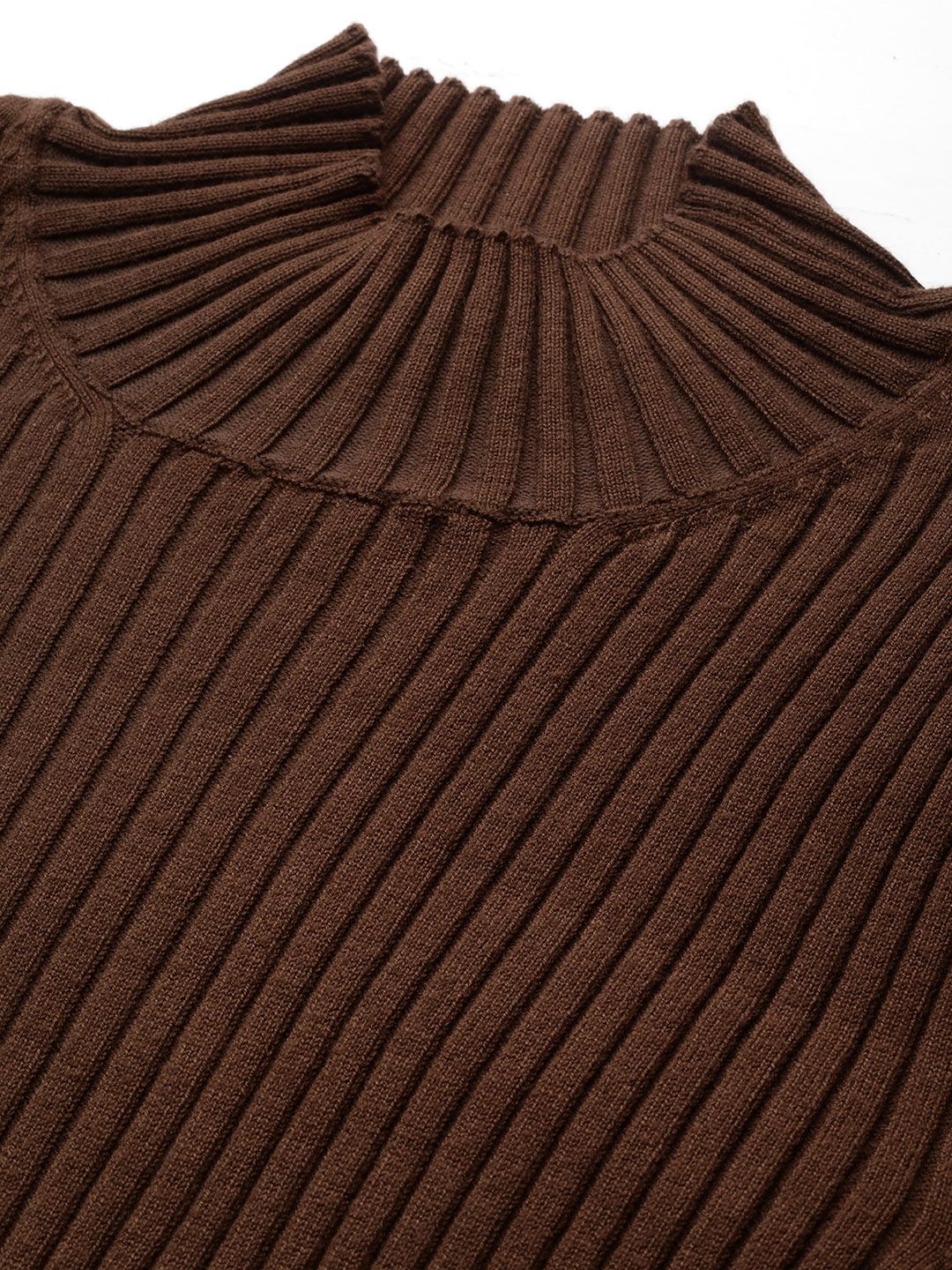 SASSAFRAS Women Brown High Neck Acrylic Pullover