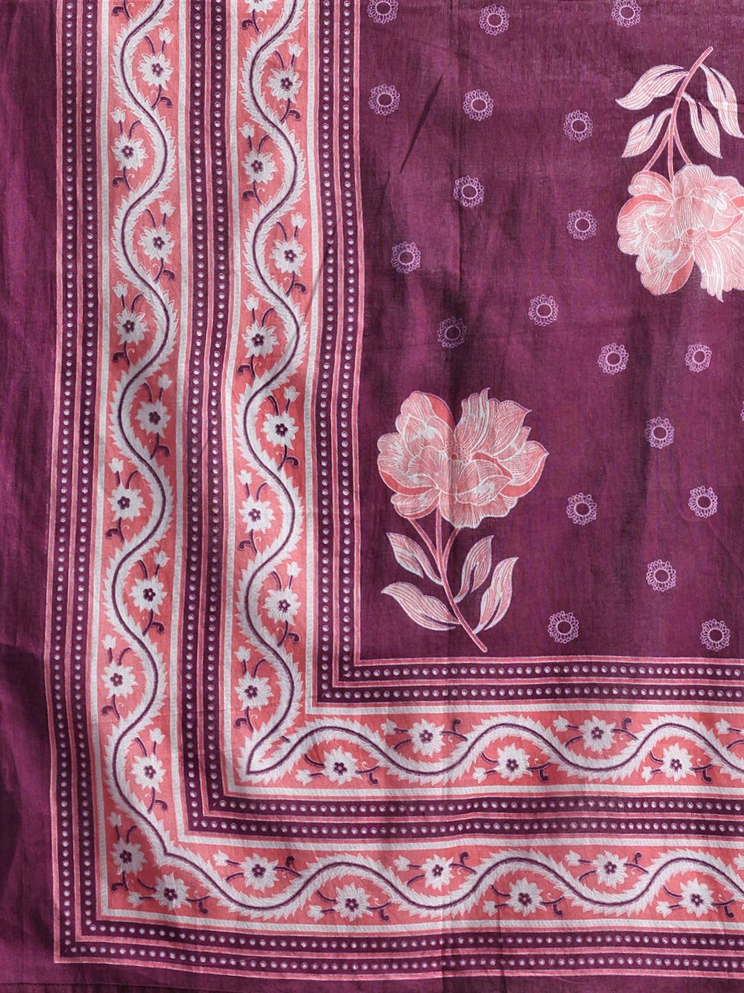 Indo Era Floral Printed Pure Cotton Kurta With Trousers & Dupatta