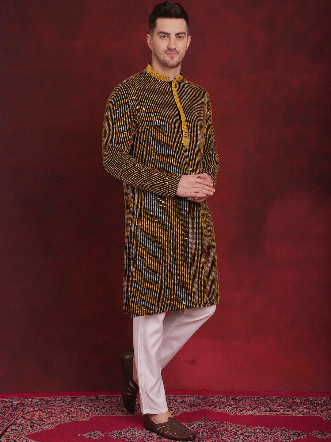Jompers Embroidered Regular Sequinned Kurta with Pyjamas