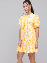 DressBerry Sunny Cheerful Blooms Puff Sleeves A-Line Dress