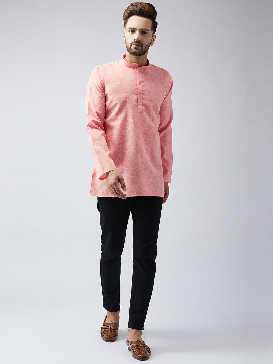 SOJANYA Kurta Pendek Pepejal Berwarna Peach Lelaki
