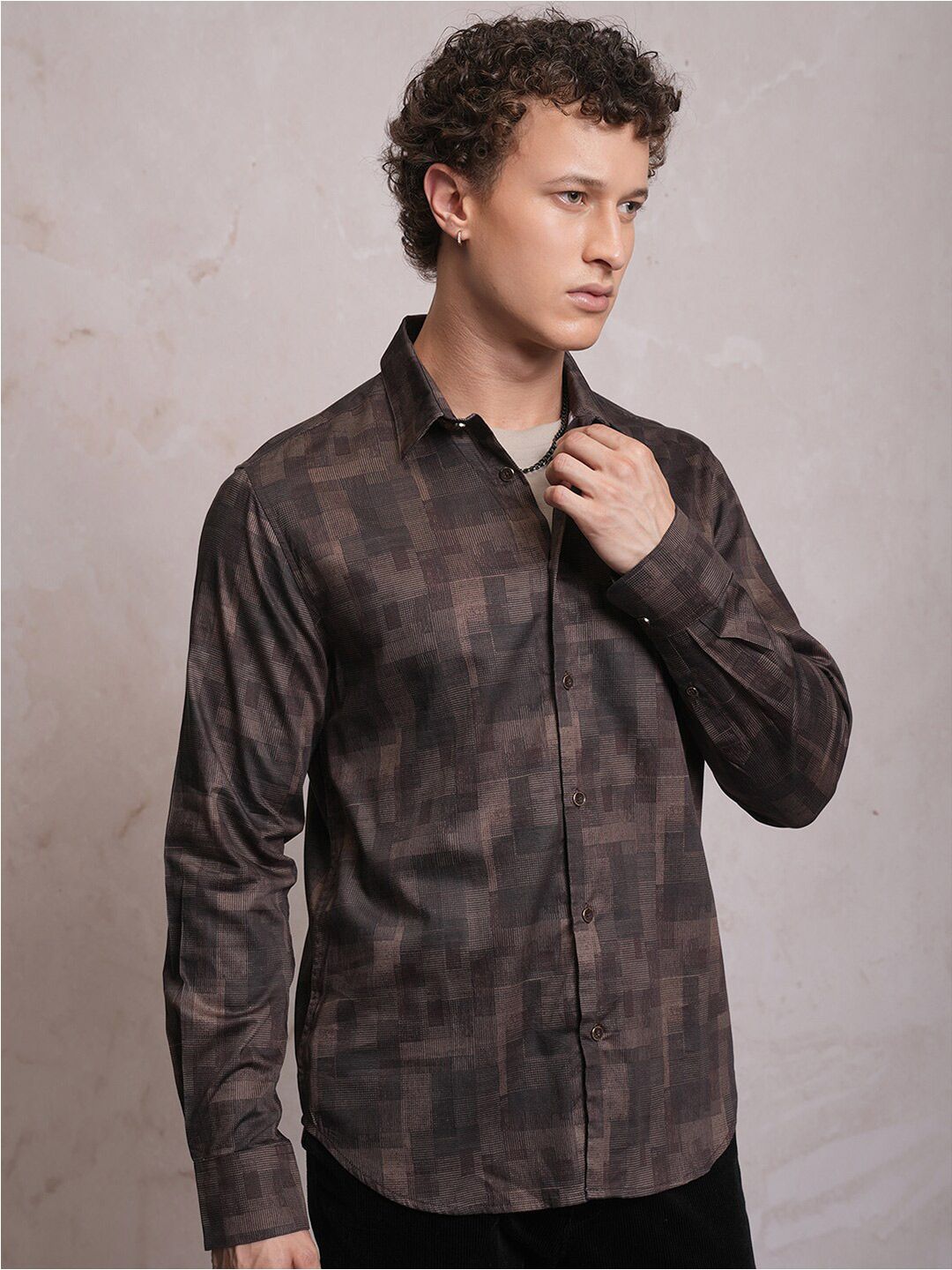 LOCOMOTIVE Geometric Printed Slim Fit Satin Party Shirt