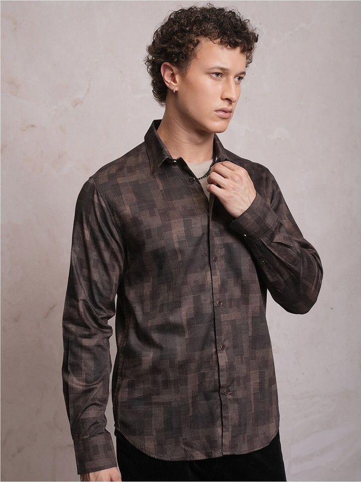 LOCOMOTIVE Geometric Printed Slim Fit Satin Party Shirt