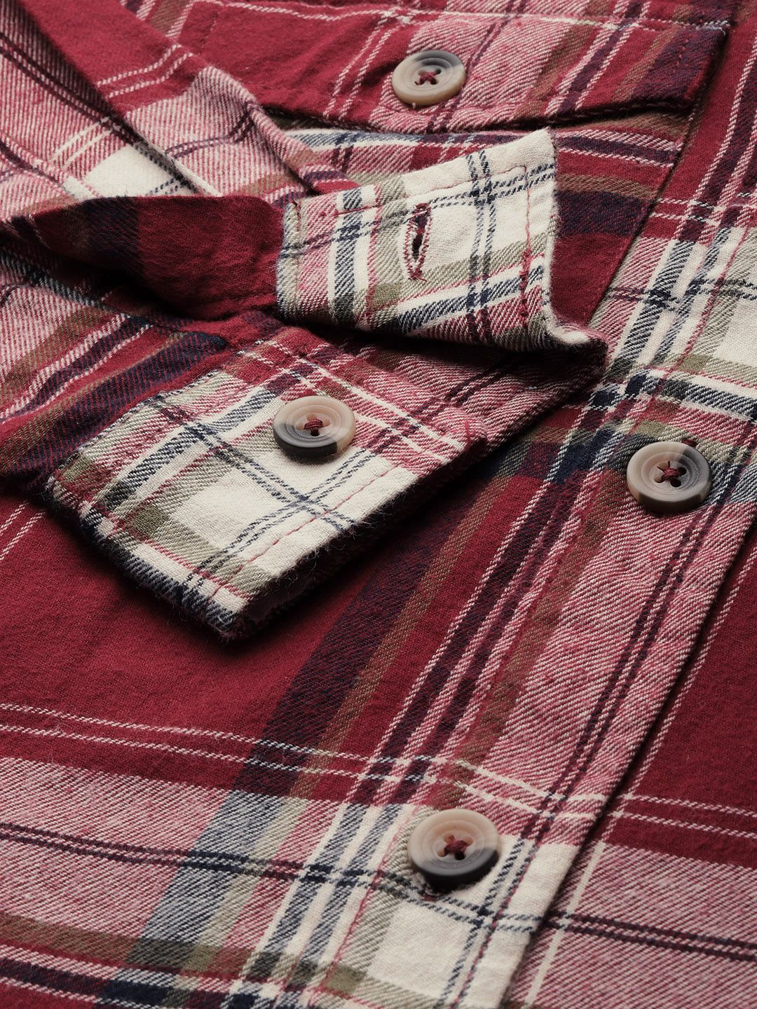 The Indian Garage Co Pure Cotton Regular Fit Checked Double Flap Pocket Flannel Shirt