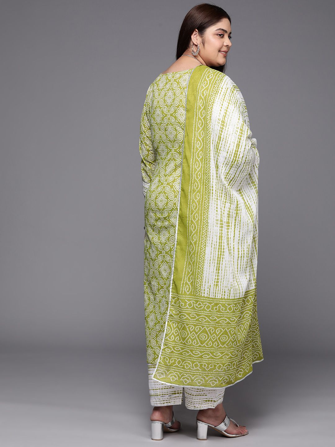 EXTRA LOVE BY LIBAS Plus Size Bandhani Printed Gotta Patti Pure Cotton Kurta Set