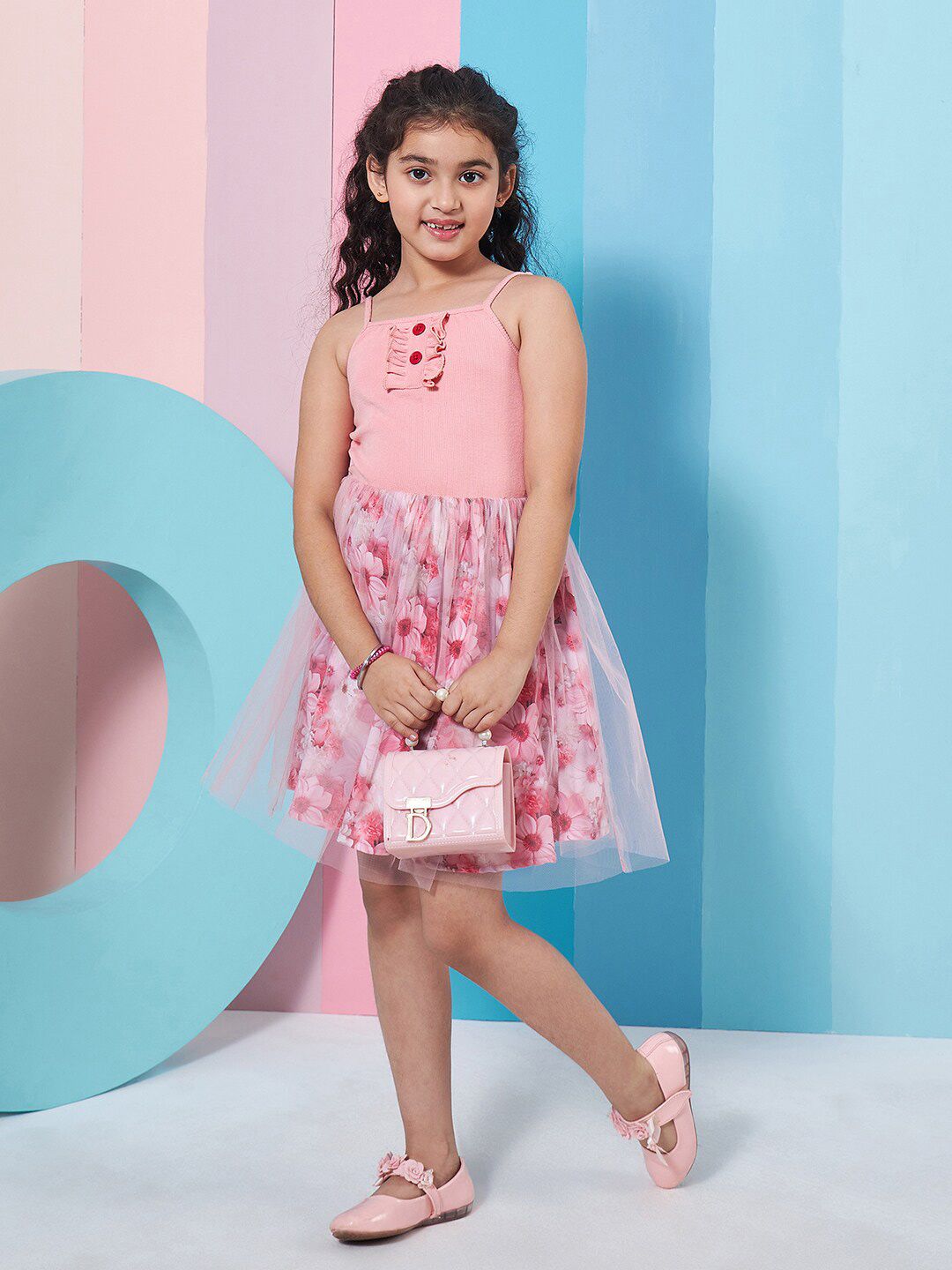 pspeaches Girls Floral Printed Woollen Fit & Flare Dress