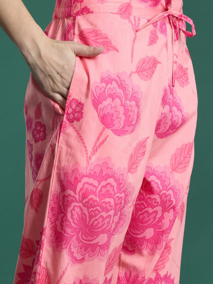 Indo Era Floral Printed Pure Cotton Kurta with Trousers & With Dupatta