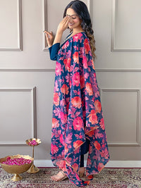 KALINI Floral Embroidered Regular Thread Work Straight Kurta With Trousers & Dupatta