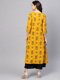 SOJANYA Kurta A-Line Bercetak Mustard Wanita Kuning & Hijau