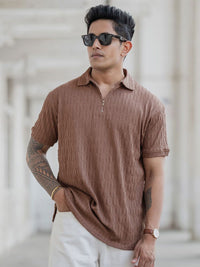 Powerlook Men Self Design Polo Collar Cotton T-shirt