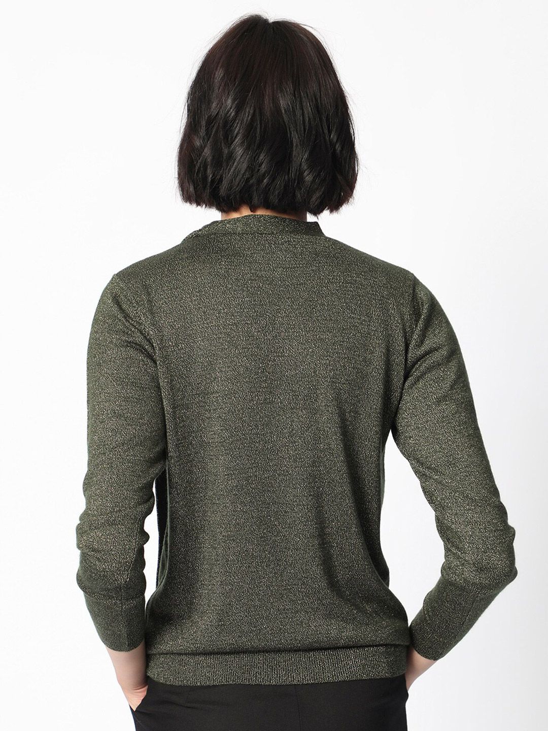 RAREISM Round Neck Acrylic Tie up Shimmer Sweater