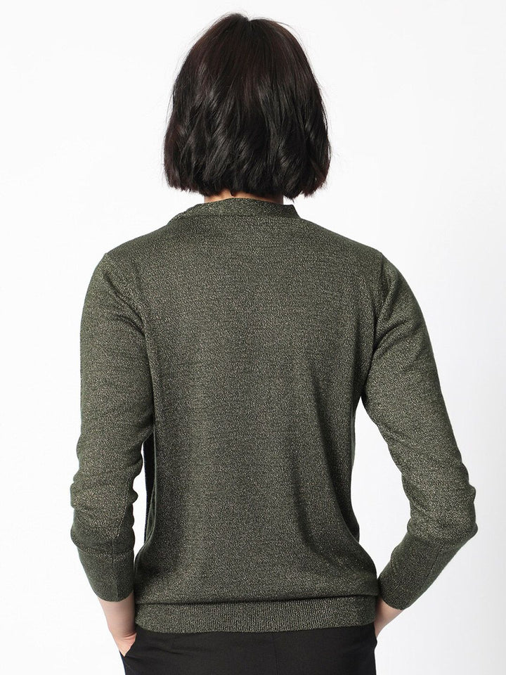 RAREISM Round Neck Acrylic Tie up Shimmer Sweater