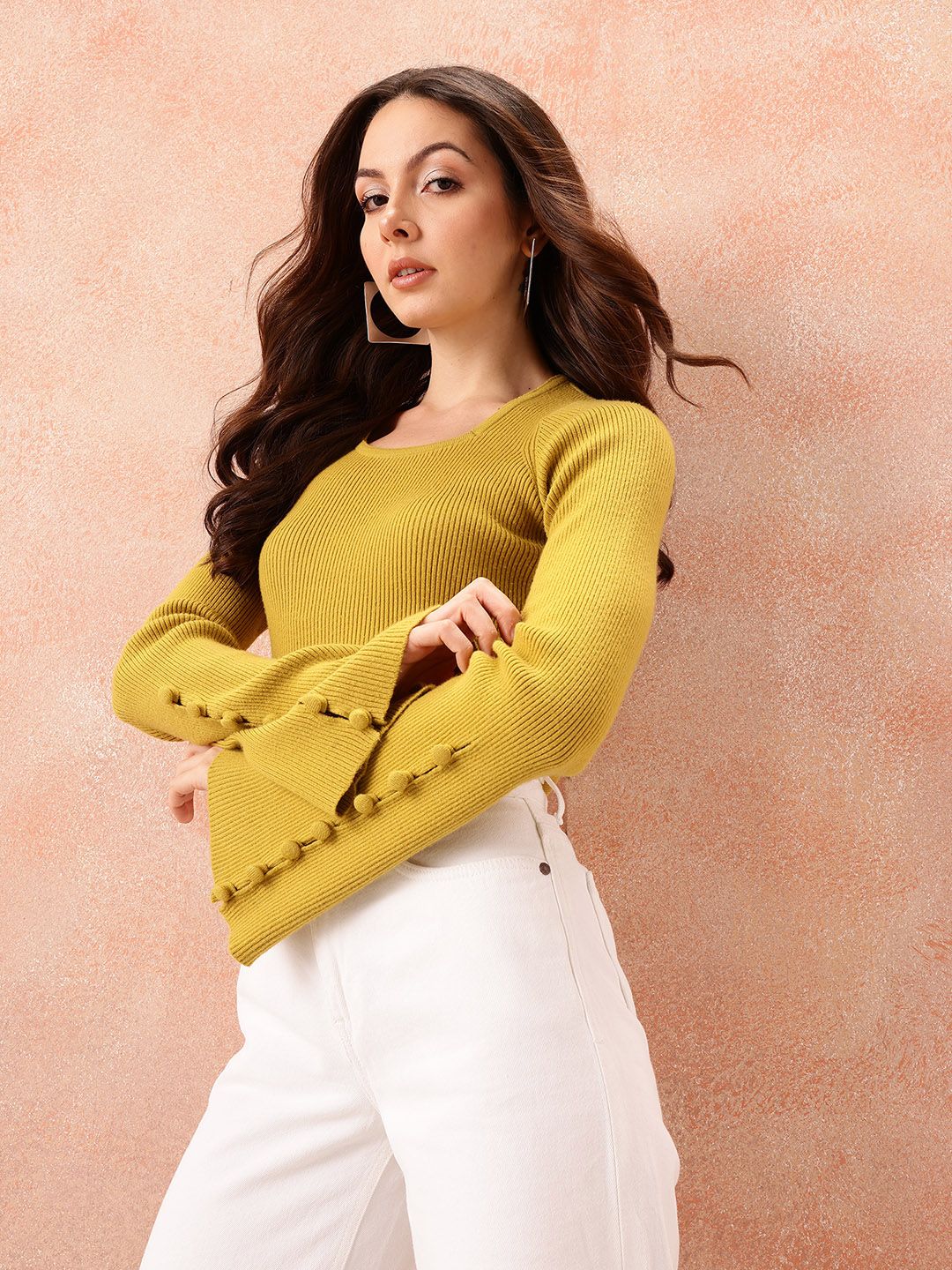 all about you Ribbed Flared Sleeve Top
