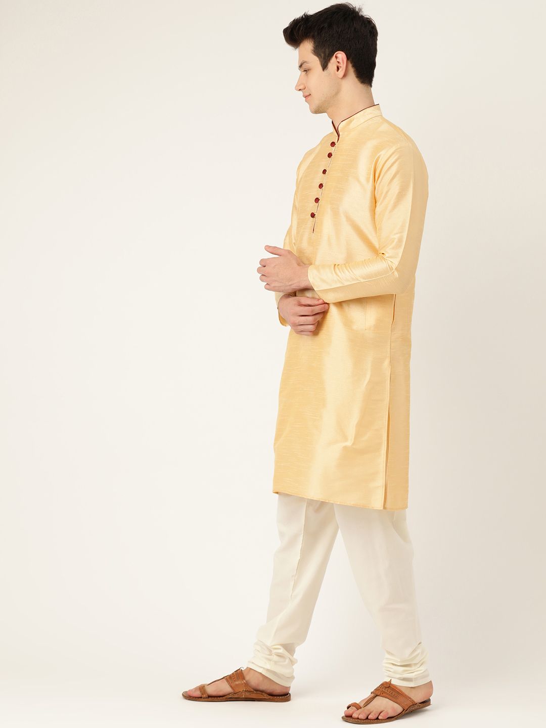 SOJANYA Men Golden Solid Straight Kurta