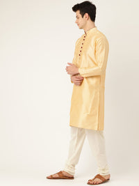 SOJANYA Men Golden Solid Straight Kurta