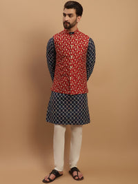 SOJANYA Geometric Embroidered Regular Kurta with Churidar & Embroidered Nehru Jacket