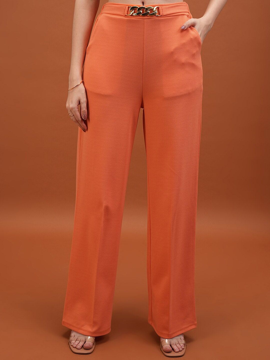 Tokyo Talkies Orange Coloured Square Neck Top Blazer & Trousers Co-Ords