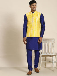 SOJANYA Lelaki Navy Blue Motif Etnik Sulam Kurta Churidar