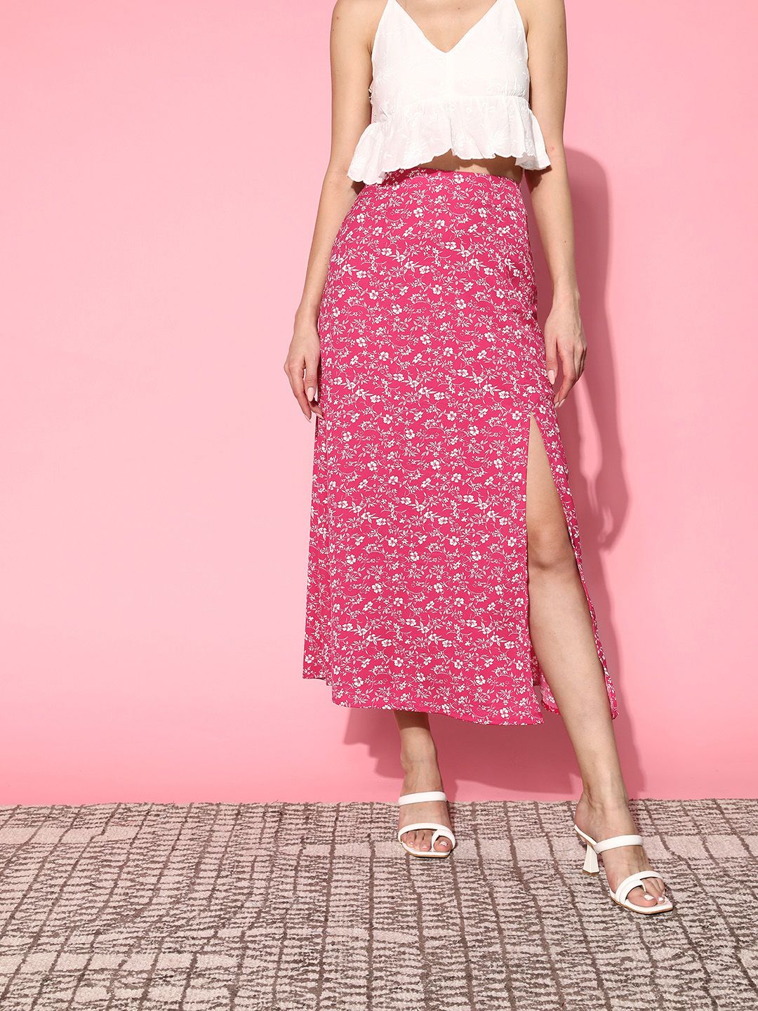 Berrylush Women Ditsy Floral Printed Split Thigh A-Line Skirt
