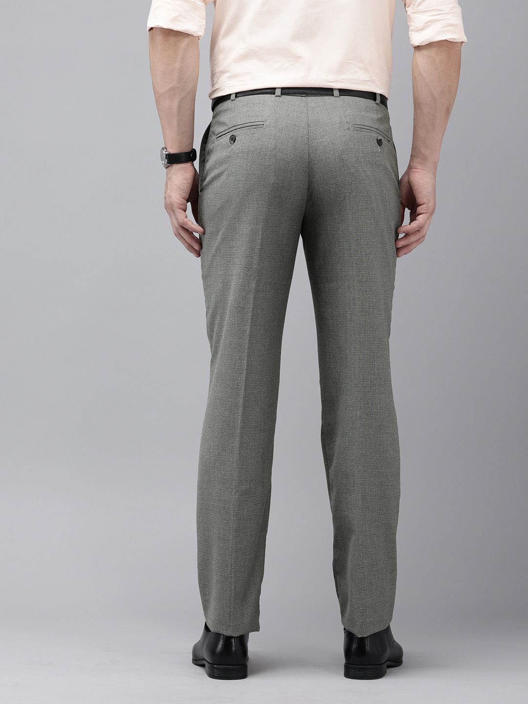 Park Avenue Men Textured Checked Formal Trousers